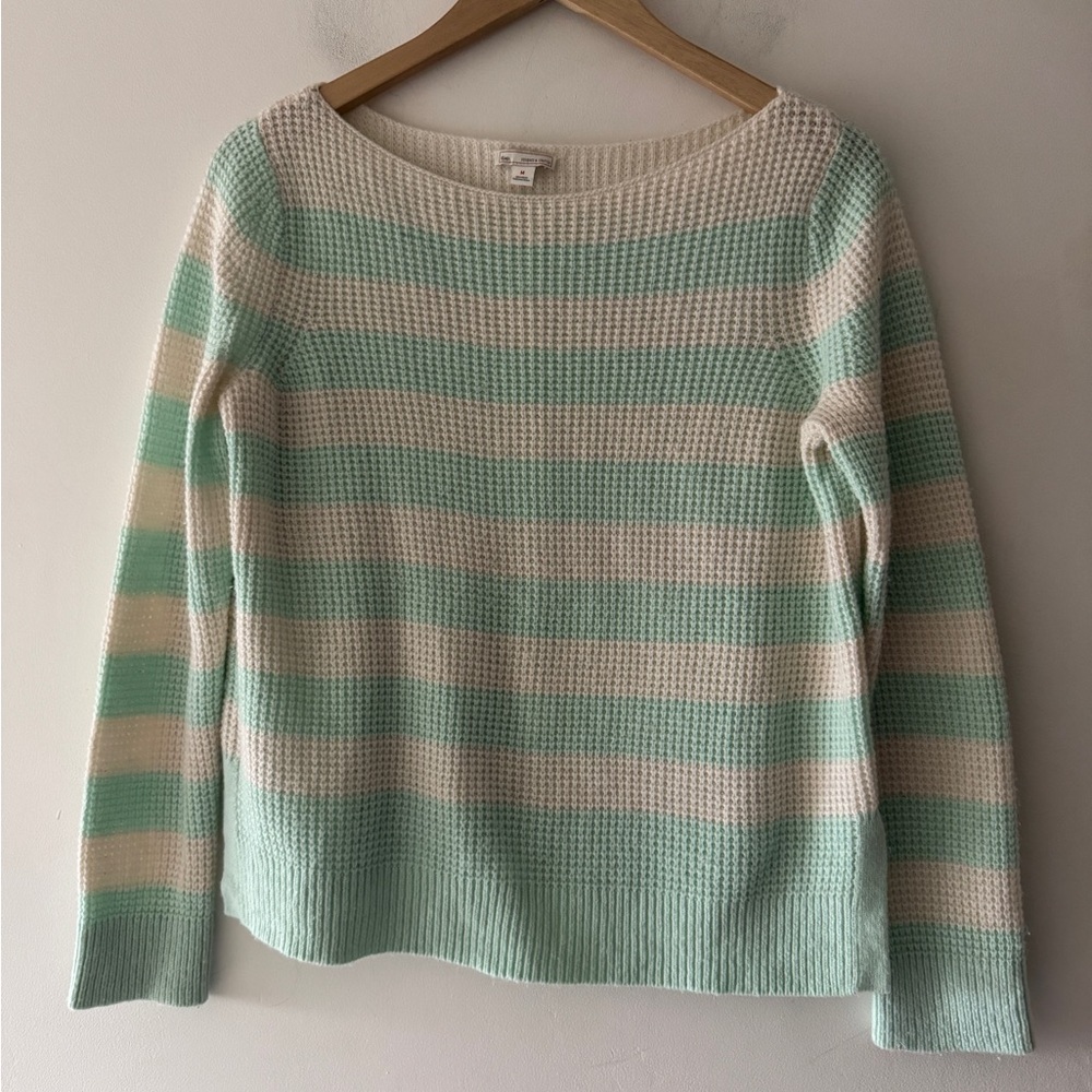 Gap White and Aqua Blue Stripe Wool Blend Sweater
